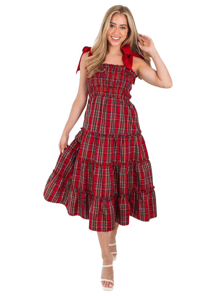 Abito con lacci a quadri natalizi rosso anni '40