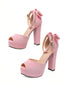 Scarpe con tacco alto e fiocco in finta pelle scamosciata rosa