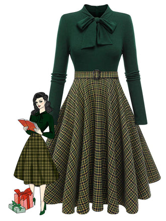 [Prevendita] Abito in maglia plaid verde scuro anni '50