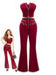 2PCS Top punk senza spalline con fibbia in metallo e pantaloni anni '70