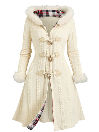 [Taglia Forti] Cappotto con cappuccio in maglia in pelliccia avorio anni '50