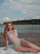 Bikini sirena conchiglia scollo all'americana lavanda anni '70