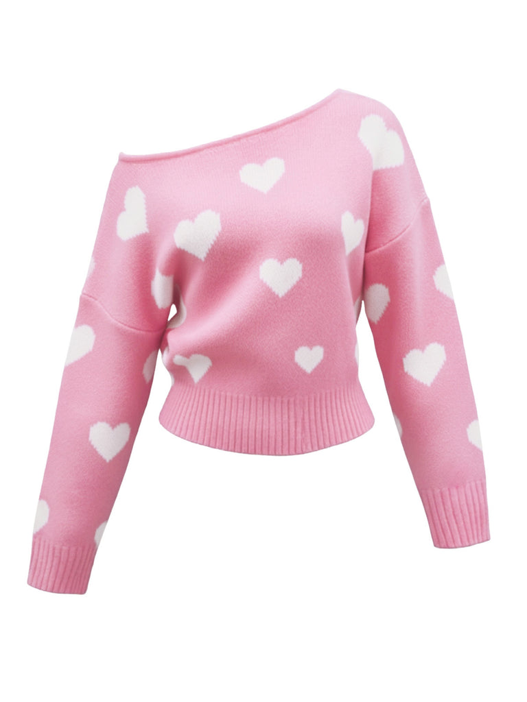 Maglione asimmetrico con spalle scoperte e fiocco di neve natalizio anni '70