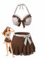 Costumi con gonna a pois a balze marrone anni '70