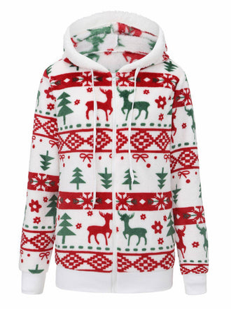 Felpa con cappuccio in peluche con renne e albero di Natale anni '40