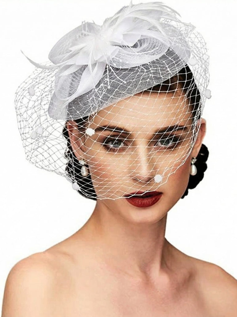 Accessori per capelli con fiocco di piume in rete vintage