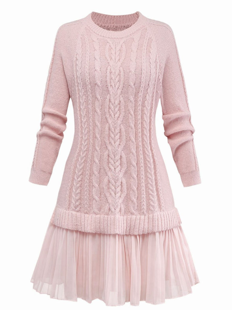 Abito in maglia a trecce con orlo plissettato anni '40