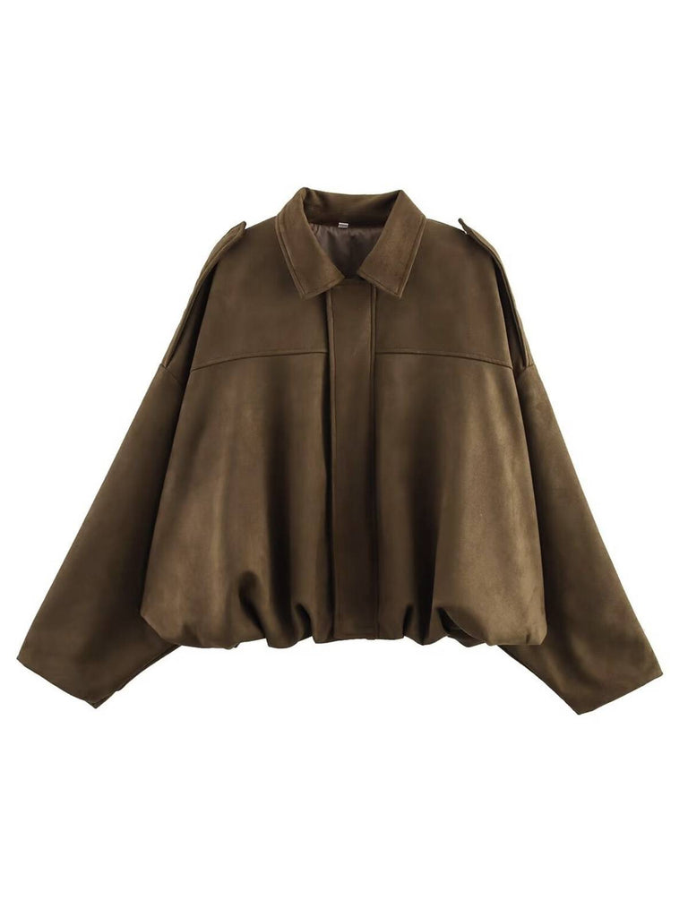 Giacca oversize in pelle scamosciata con risvolto anni '80