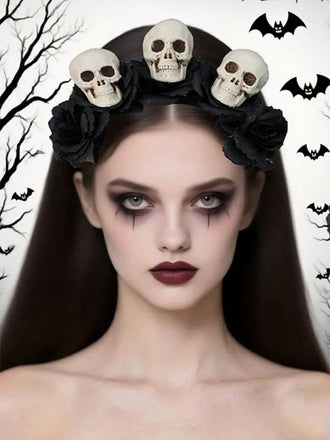 Cerchietto con rose e teschio di Halloween nero