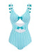 Costumi intero a righe fiocco cava spalline sottili blu anni '60