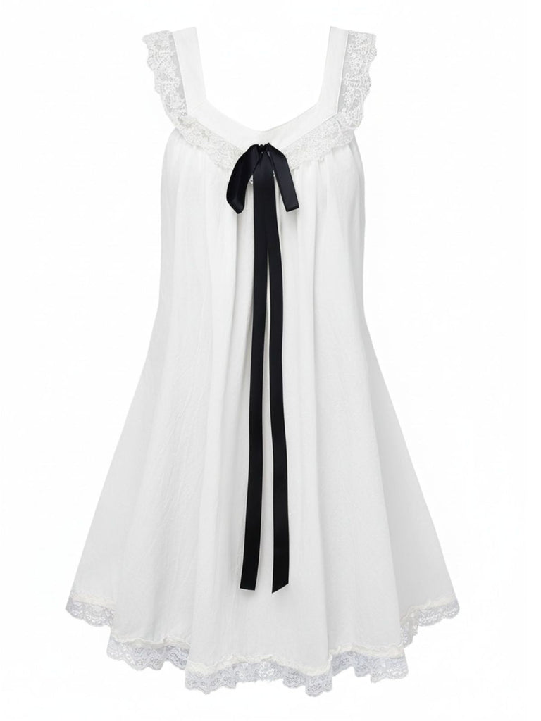 [Prevendita] Abito babydoll in pizzo con fiocco sulla schiena anni '60