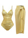 Costumi intero arricciato e copricostume oro anni '80