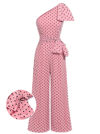 Tuta lunga monospalla a pois rosa anni '30