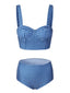Set Bikini plaid spalline retrò blu anni '50