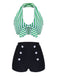 Bikini con ferretto fiocco a righe retrò verde anni '50