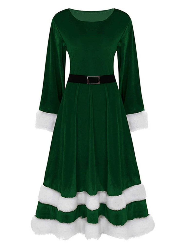 Abito in velluto in pelliccia sintetica da Babbo Natale anni '40