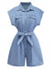Tuta corta blu anni '80 multiuso in denim con bottoni