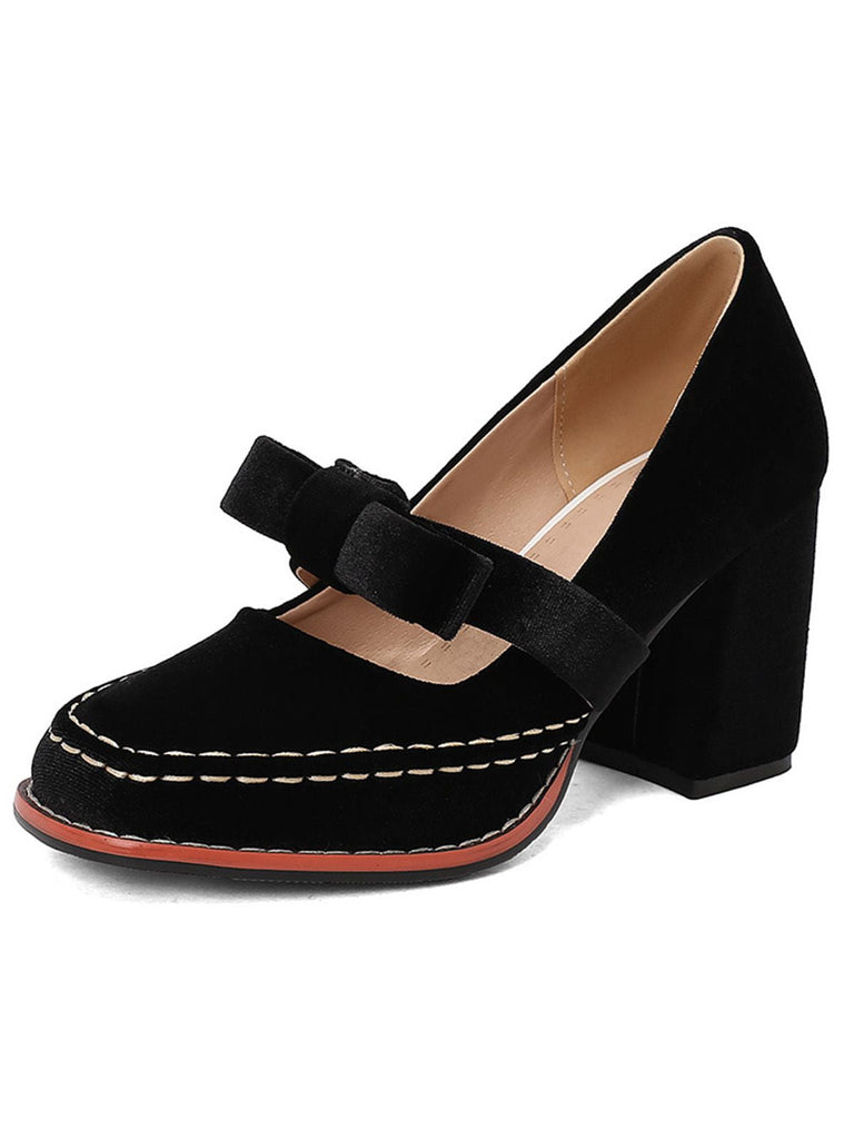 Décolleté Mary Jane in pelle scamosciata con fiocco