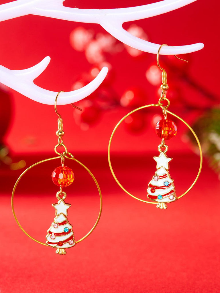 Orecchini a albero di Natale e pupazzo di neve e bastoncino di zucchero