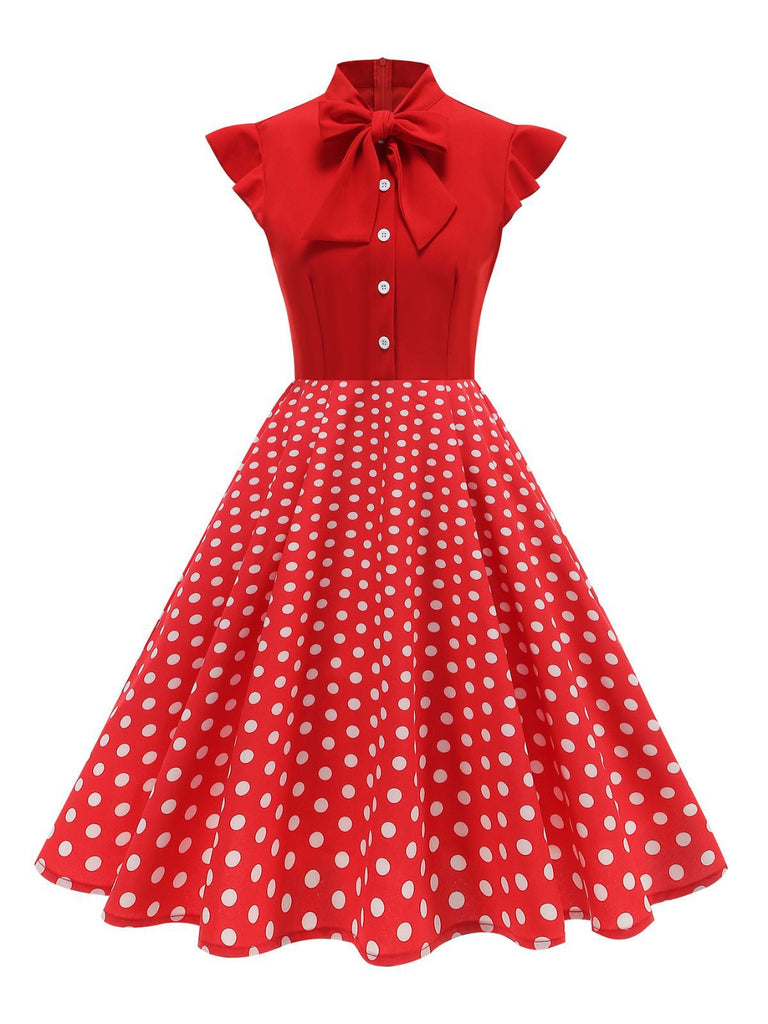 Abito a ruota a pois con fiocco anni '50