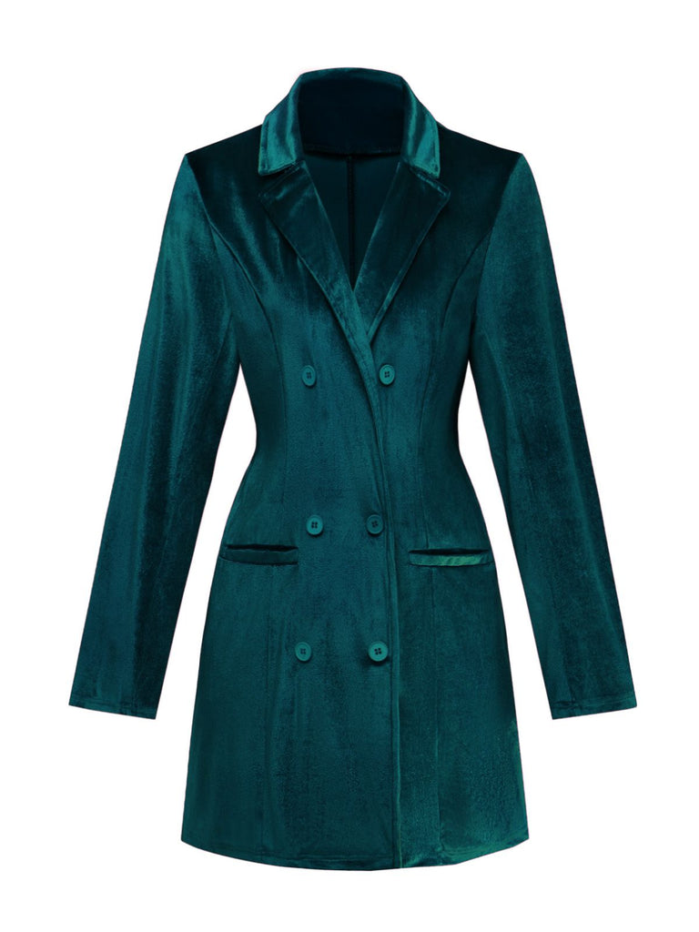 Abito blazer in velluto a maniche lunghe tinta unita anni '60