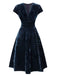 Abito in velluto perla scollo a V profondo blu anni '40