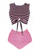 Costume da bagno patchwork a righe rosa anni '70