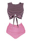Costume da bagno patchwork a righe rosa anni '70