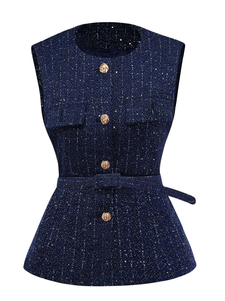 Gilet con cintura e bottoni in tweed anni '60