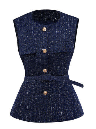 Gilet con cintura e bottoni in tweed anni '60
