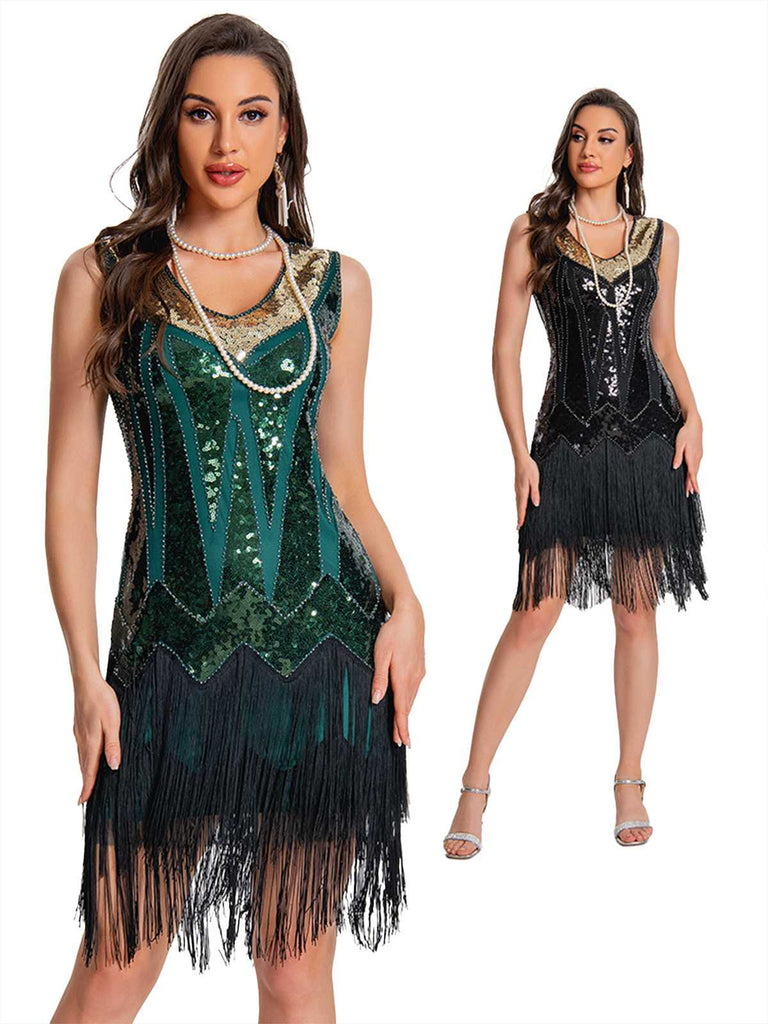 [Prevendita] Abito flapper con paillettes e orlo con frange anni '20