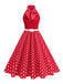 Abito a pois con cintura e collo a fiocco anni '50