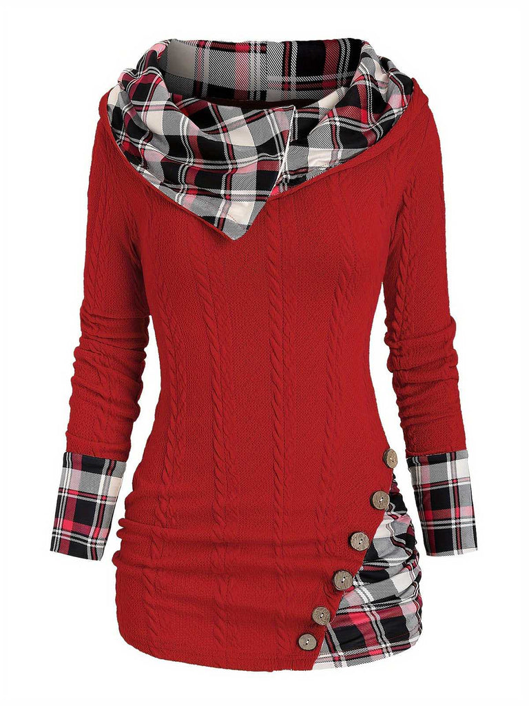 Maglione a quadri in maglia con cappuccio e bottoni anni '40