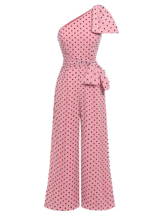 Tuta lunga monospalla a pois rosa anni '30