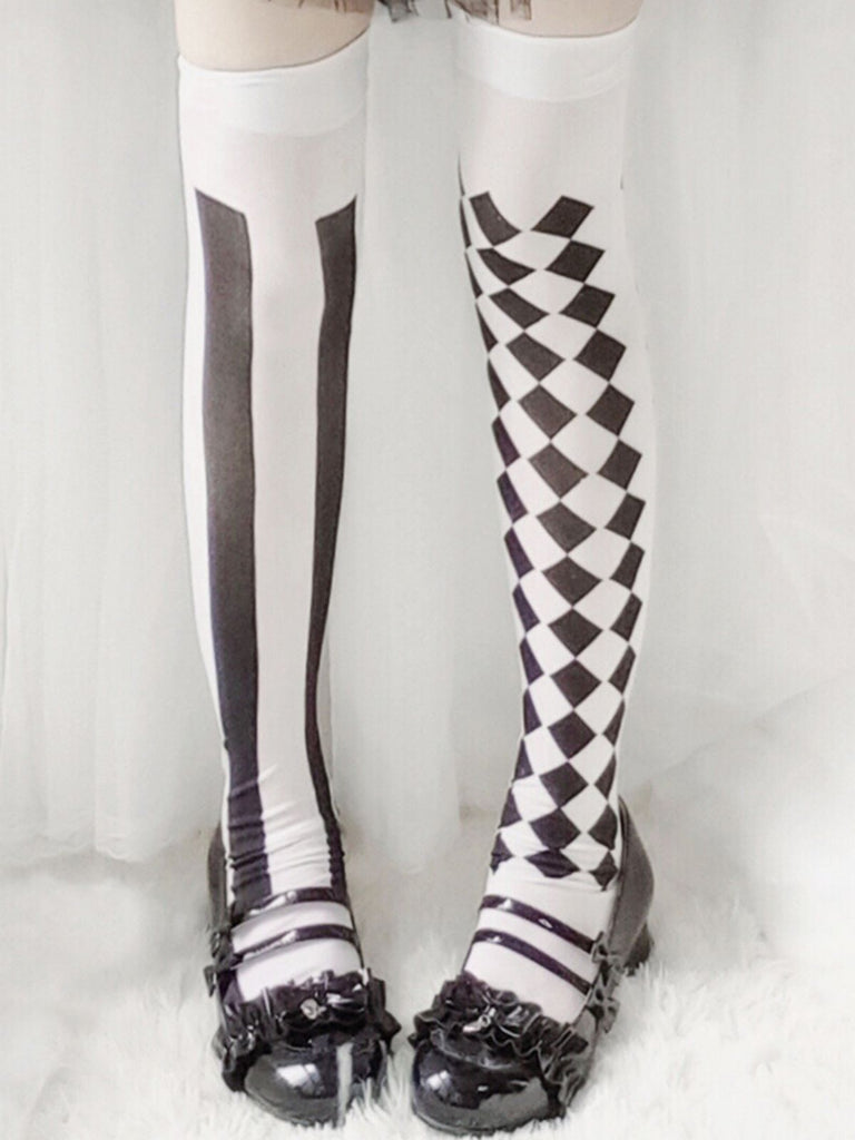 Calze a righe con diamanti stile clown gotico