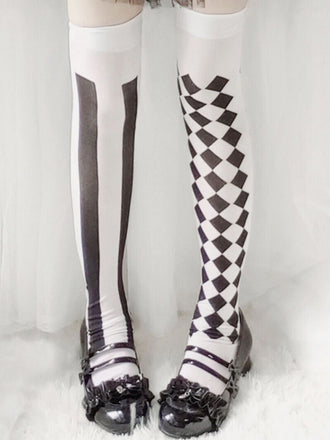 Calze a righe con diamanti stile clown gotico