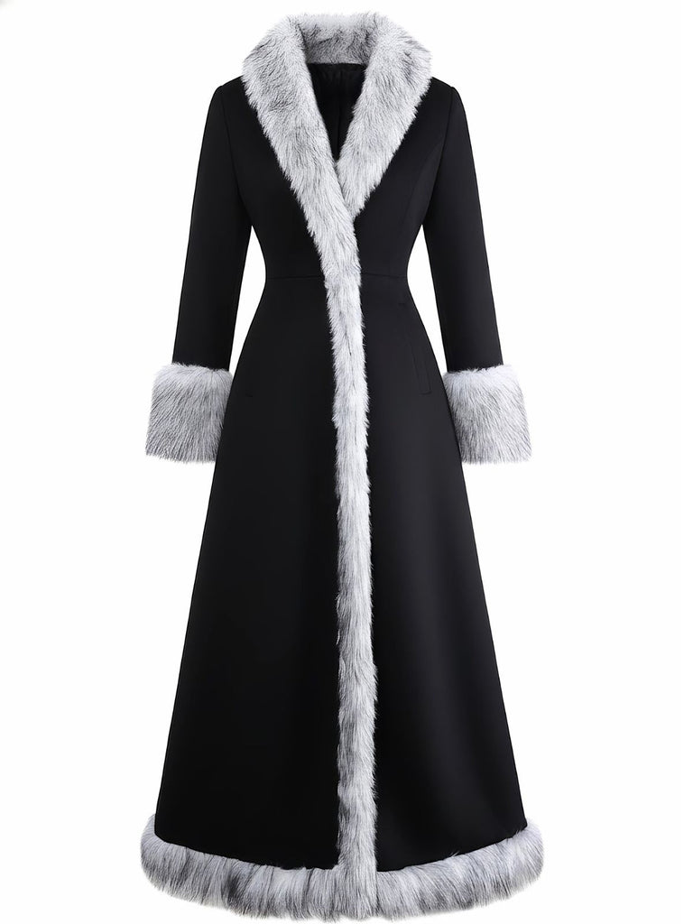 Cappotto lungo con finiture in pelliccia sintetica nero anni '30