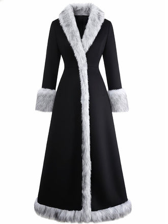 Cappotto lungo con finiture in pelliccia sintetica nero anni '30