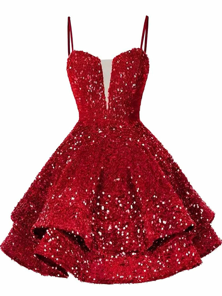 Mini abito da festa con scollo a V profondo e lacci rosso anni '50