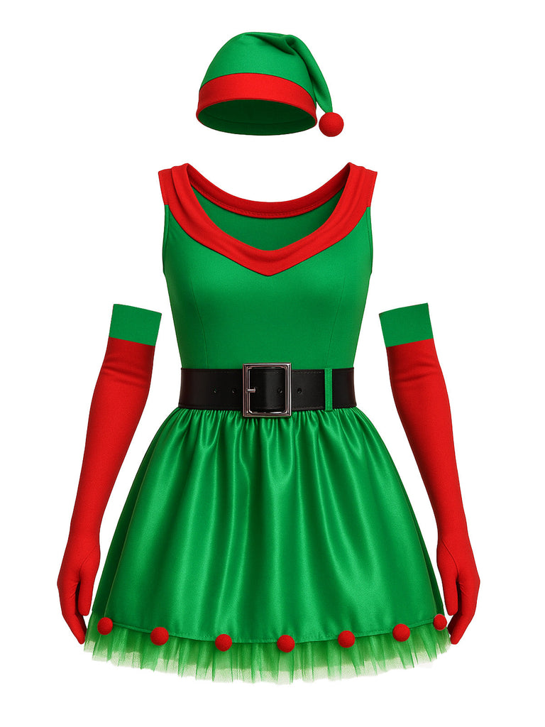 Completo abito albero di Natale verde anni '80