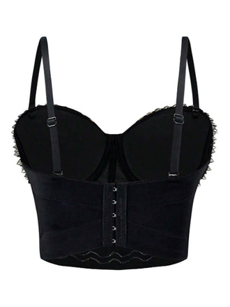 Corsetto punk con rivetti metallici in raso rock anni '80