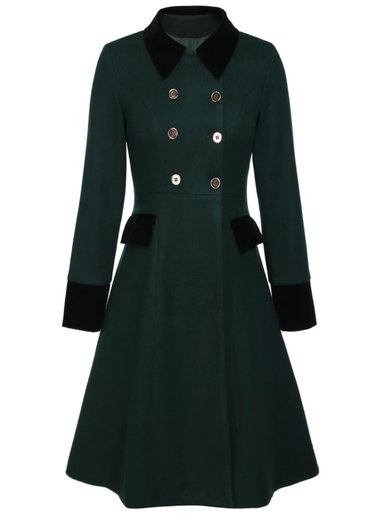 Cappotto con bottoni tinta unita verde scuro anni '50