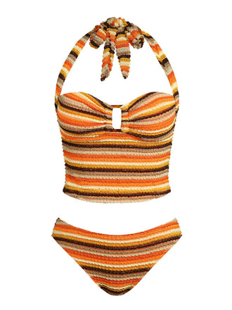 Costumi a righe in maglia scollo all'americana arancione anni '80