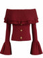 Top a maglia con maniche svasate e spalle scoperte bordeaux anni '60
