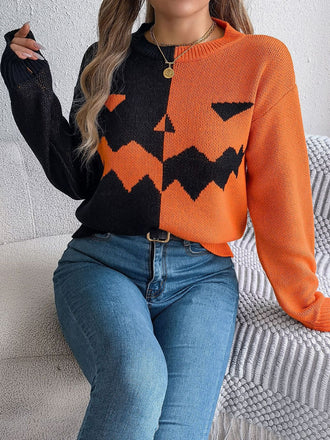 Maglione lavorato a maglia con faccia di zucca anni '40