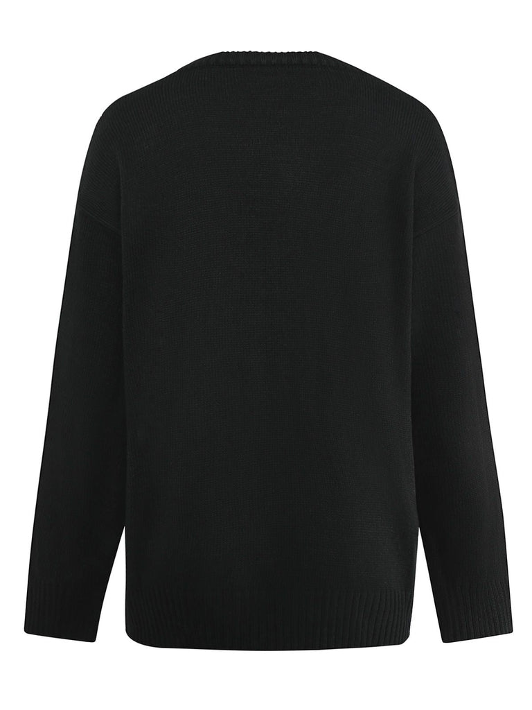 Maglione lavorato a maglia con scheletro Halloween nero anni '50