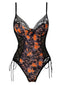 Collant in pizzo e teschio con spalline sottili arancione anni '70