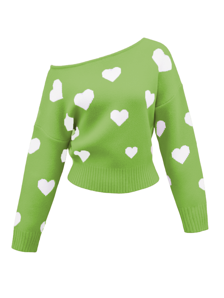Maglione asimmetrico con spalle scoperte e fiocco di neve natalizio anni '70