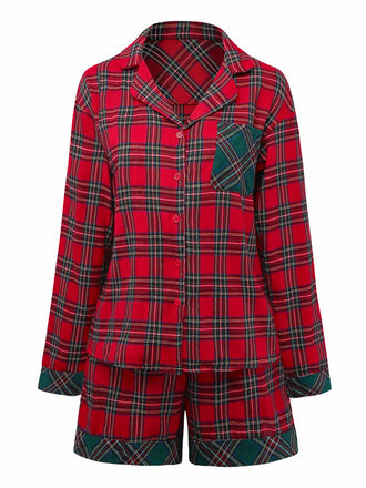 2PCS Pigiama a quadri natalizio rosso anni '30