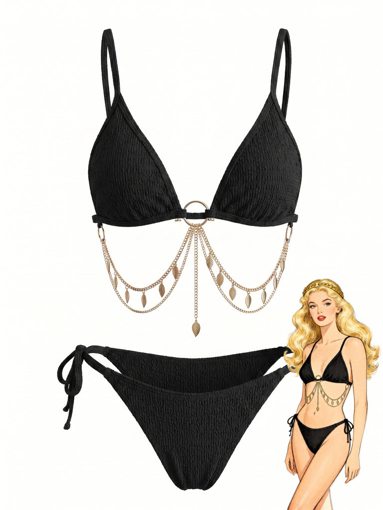 Set Bikini Anni '60 Triangolo Costolato con Catena Dorata